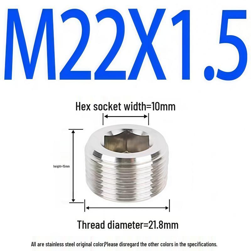 304 Stainless Steel Hex Socket Pipe Plug, Threaded Blind Plug, Oil Plug, Throat Plug In Sizes: 1/8", 1/4", 3/8", 1/2", 3/4".