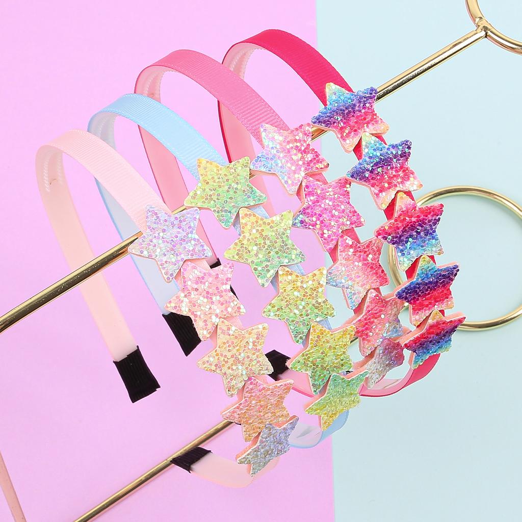 4PCS Rainbow Star Headbands Girls Sparkly Heart Headband Flower Hairbands with Teeth Children Kids Party Hair Accessories