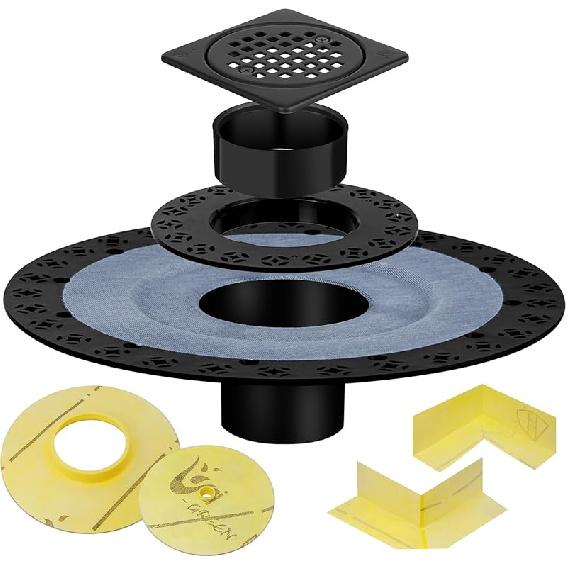 Shower Drain Flange Kit Compatible with Schluter Systems kerdi Shower Drain, with Vertical ABS 2 Inch Flange, ABS Plastic Pipe, Corners and Seals,