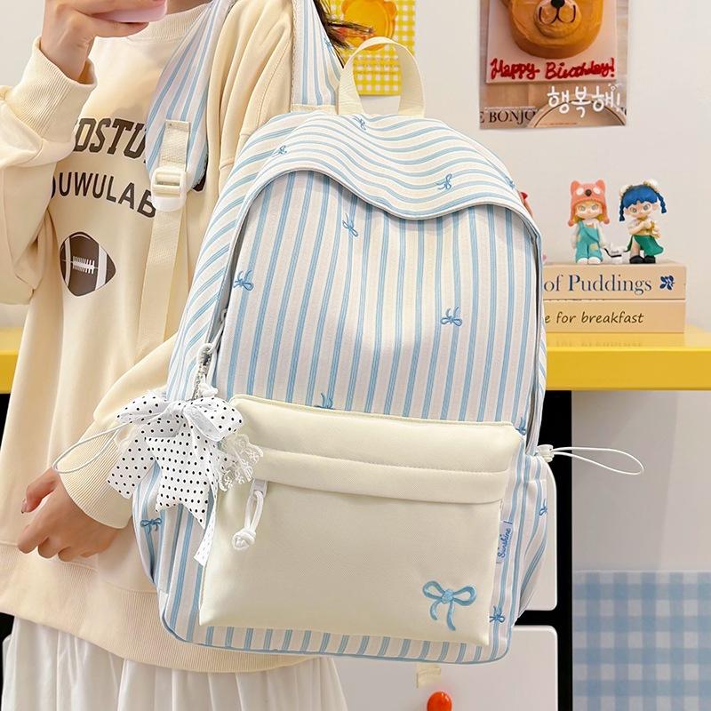 Schoolbag new Korean version cute high school student striped ins schoolbag high value backpack simple student large capacity backpack