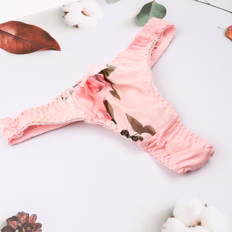 Clearance Pink Embroidered Japanese Style Women's Thong