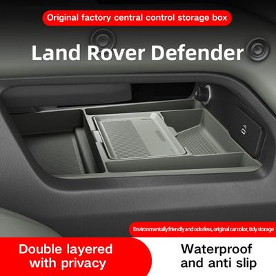 For Land Rover Defender 2025 2026 Central Control Storage Box Double Layer Waterproof Anti-Slip Car Organizer with Privacy Cover