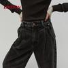 Edition Red Label 2025 Spring Curved Wide-Leg Black Jeans