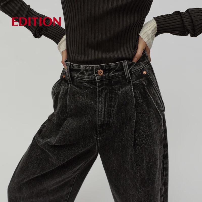 Edition Red Label 2025 Spring Curved Wide-Leg Black Jeans