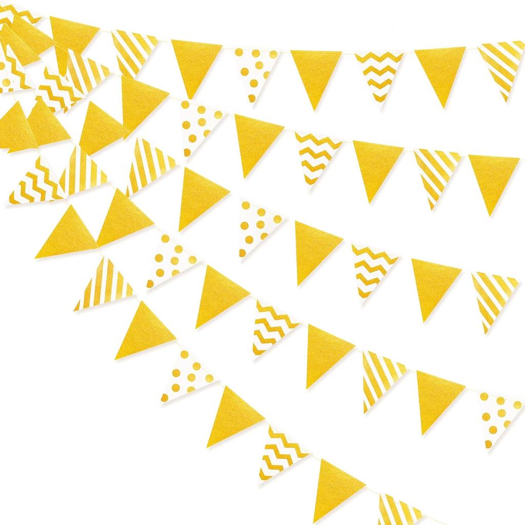 30Ft Navy Blue Gold and Beige Party Decorations Royal Blue Gold Triangle Flag Pennant Banner Bunting for Graduation Birthday Wedding Bridal Shower