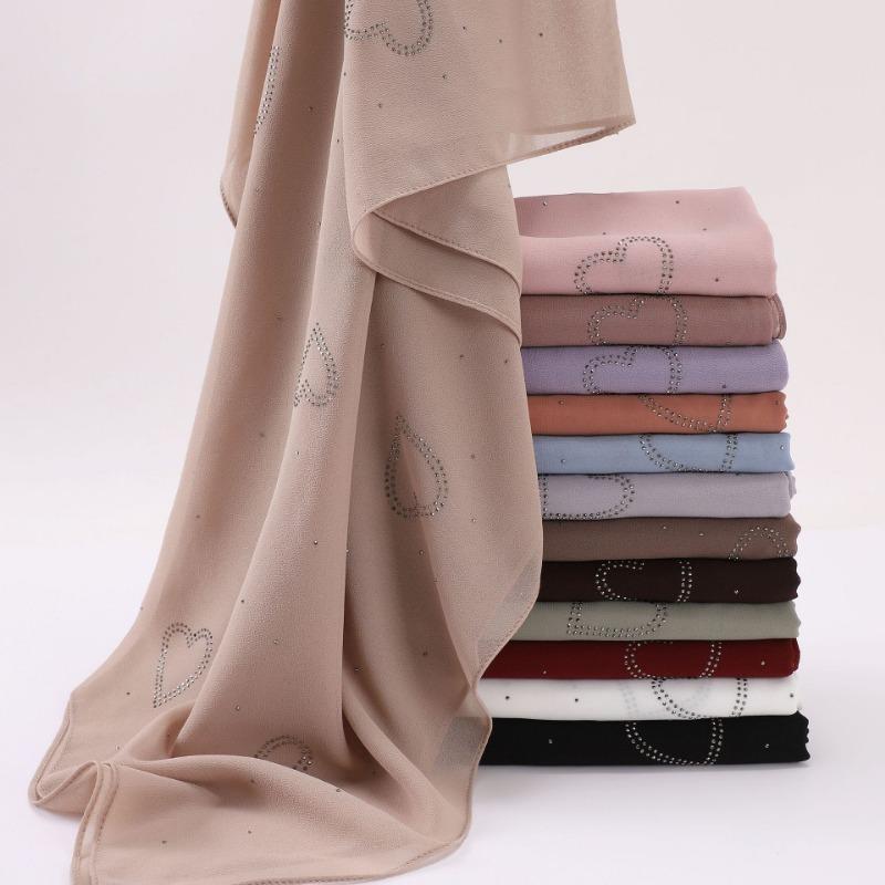 High Quality Chiffon Long Scarf With Heart Star Rhinestone Ethnic Headscarf