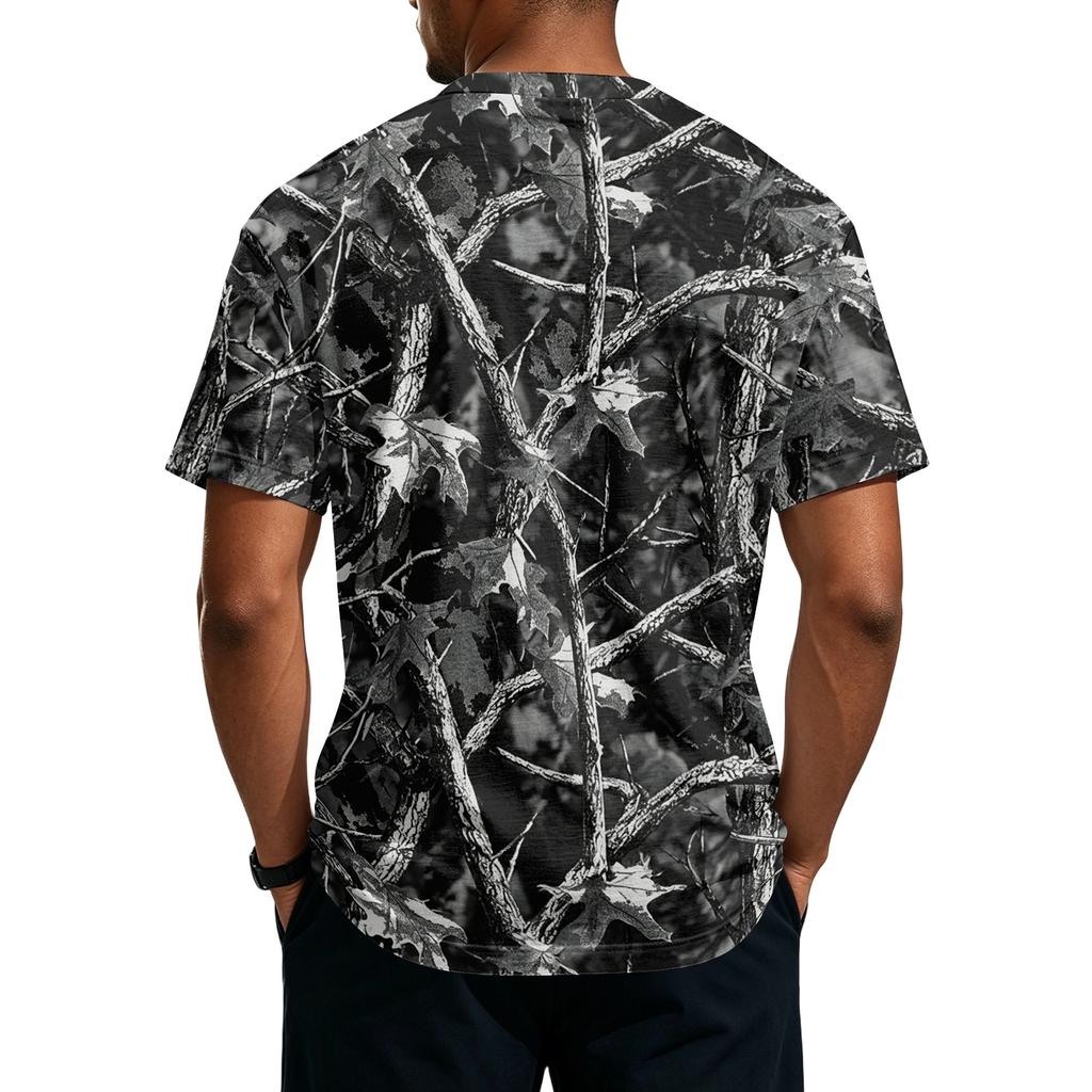Herren Casual Hemd mit Knöpfen Kurzarm Leicht Atmungsaktiv Camouflage-Print