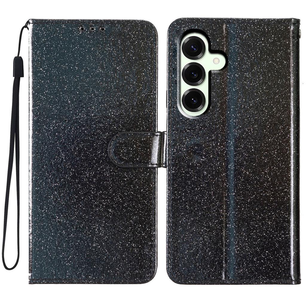 Dla Samsunga Galaxy S25 FE Etui Portfelowe Brokatowe Odporne na Zarysowania Skórzane Etui z Podstawką i Paskiem