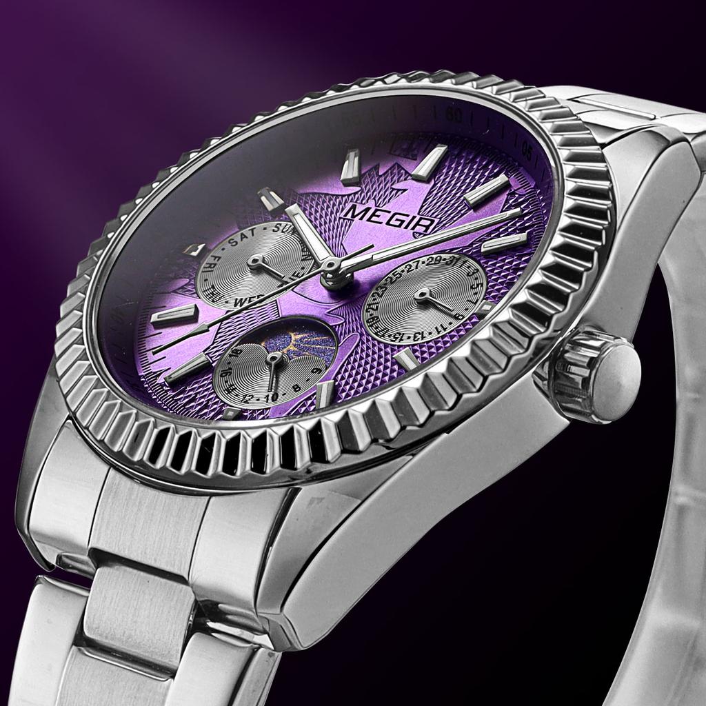 Men's Quartz Watches Stainless Steel Strap Couple Bracelets Wristwatch with Day Date 24-Hour Moon Phase Function Relogio Womens Watch