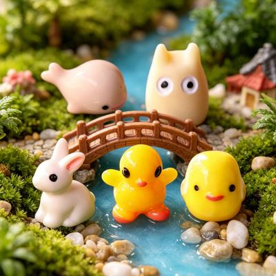Miniature Animal Figurine Mini Dolphin Bunny Duck Chick Elf Resin Statue Ornament Dollhouse Fairy Garden Micro Landscape