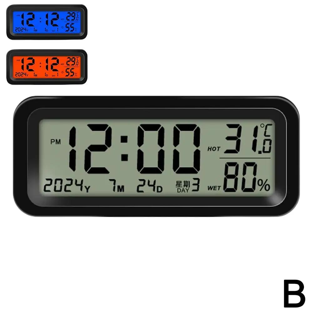 Night Light LCD Digital Car Clock Solar Power Temperature Clock Automobiles Accessories Dashboard Gauge Humidity Car Intern U3Q6