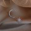 925 Silver Needle Earrings Star Moon Earrings Asymmetrical Ear Drop Earrings Internet Celebrity Temperament Female Ears