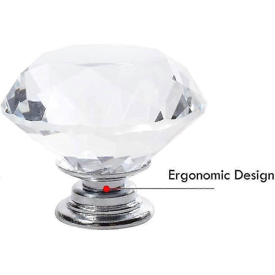 30mm Crystal Door Knobs With Screws. Set Of 6 Cabinet Knobs In Clear Crystal - PR