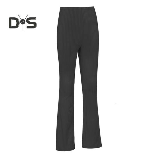 Women Flared Pants High Waist Striped Print Solid Color Casual Trousers Slim Fit Elastic Bottoming Slacks Daily Wear