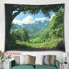 Mountain Forest Tapestry Green Hills Snowy Peaks Nature Scene Polyester 5161 In for Bedroom or Dorm