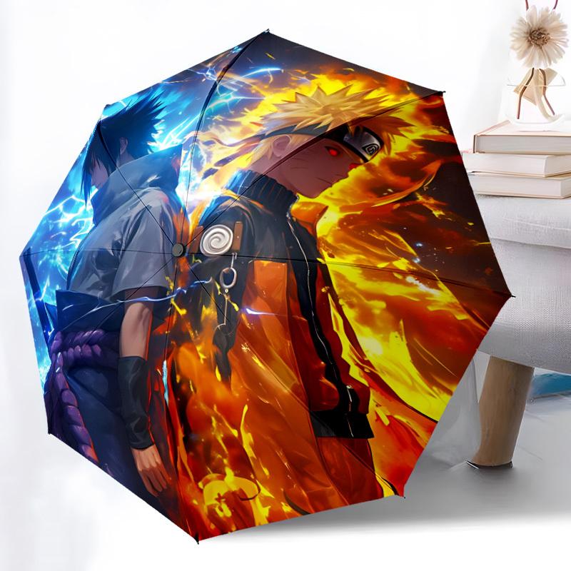 1pc Naruto Sasuke Automatic Folding Umbrella, Automatic Folding Umbrella with 8 Ribs, Convenient for Outdoor Use  060