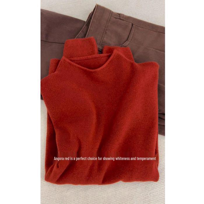 Women's Slim-Fit Semi-High Neck Knit Long-Sleeve Top for Autumn and Winter