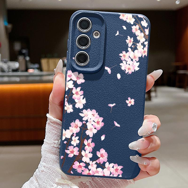 Custodia Floreale Fiori di Pesco Rosa Per Samsung S26 S25 S24 Ultra S23 S22 S21 FE A15 A16 A17 A26 A35 A36 A37 A54 A55 A56 A57 5G Copertura con Texture in Pelle