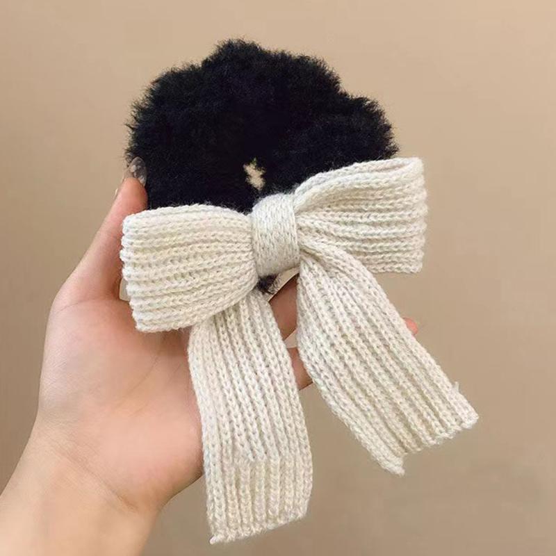 Autumn Winter Women Fashion Woolen Bow Plush Hair Band Cute Headband Hair Rubber Band Hair Accessories