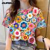 2568 Hawaiian Flower Women's Shirt Colorful Flower Holiday Short Sleeve Top Comfortable Fabric Colorful