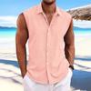 Hawaiian Men's Cotton Linen Sleeveless Beach Shirt