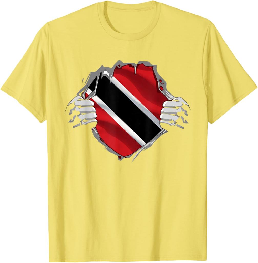 Trinidad Flag Ripped Shirt Trini Roots Men's Graphic Print Cotton Short Sleeve Casual T-Shirt