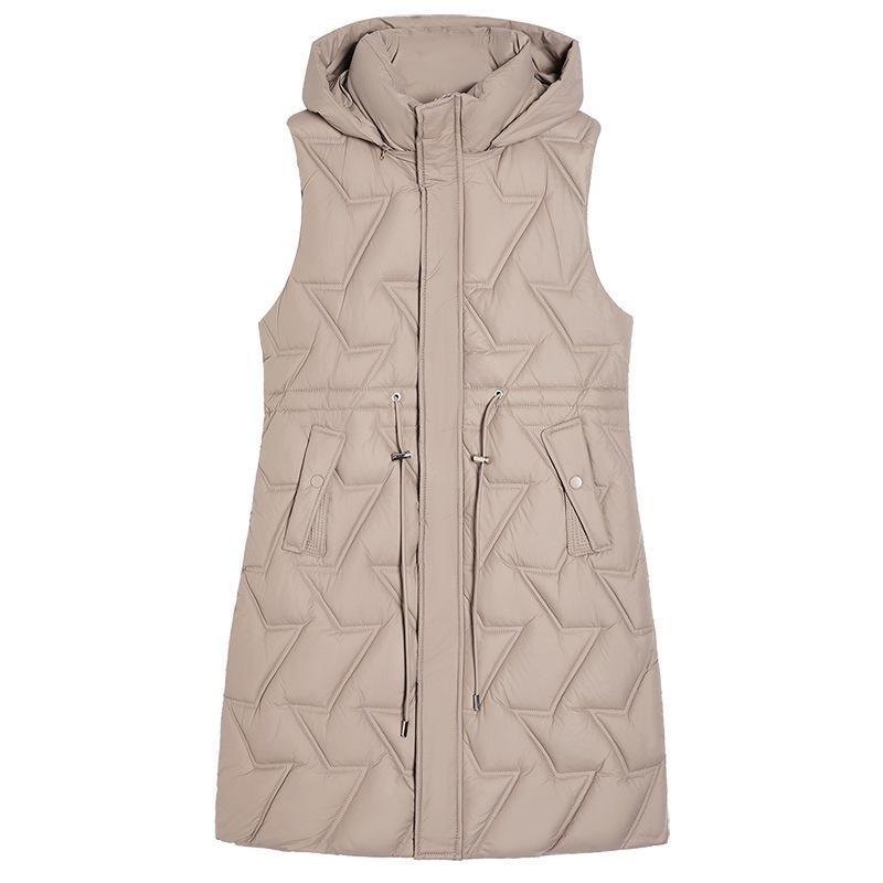 Warm down cotton vest women's hooded medium and long cotton jacket vest waist vest cotton vest jacket