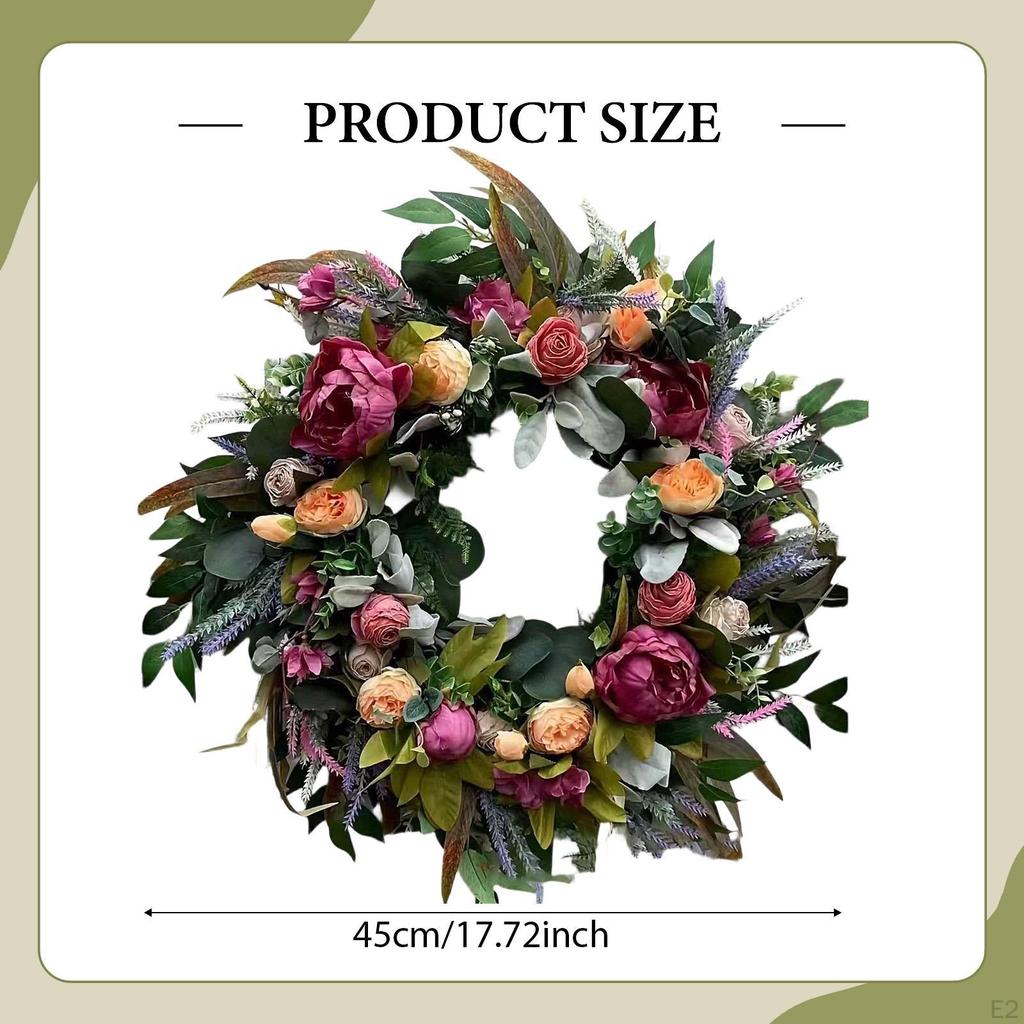Spring Summer Wreath Door Artificial Floral 17.72inch Wall Hanging Garland Flower for Bedroom