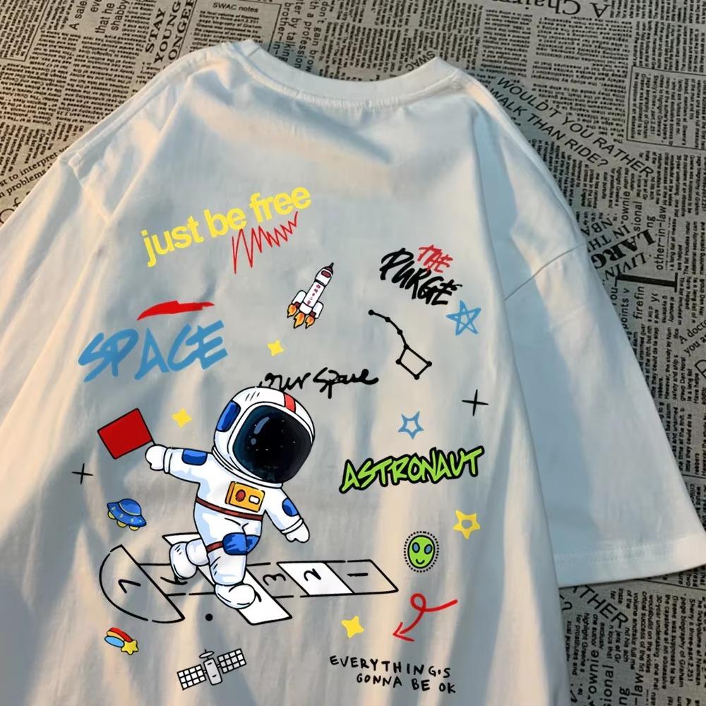 

Футболки с принтом «Космический астронавт Just Be Free» для мужчин и женщин, модные повседневные топы, футболки в стиле хип-хоп больших размеров, повседневные летние футболки с коротким рукавом S