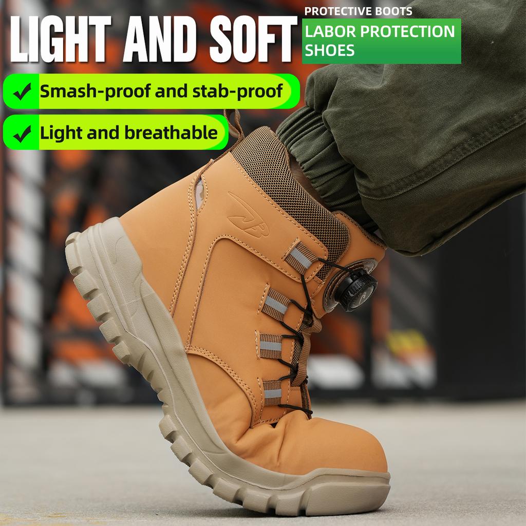 Men's/Women's Indestructible Work Shoes Steel Toe Water-Resistant Safety Boots, Light Weight Anti-Puncture with Rotary Button
