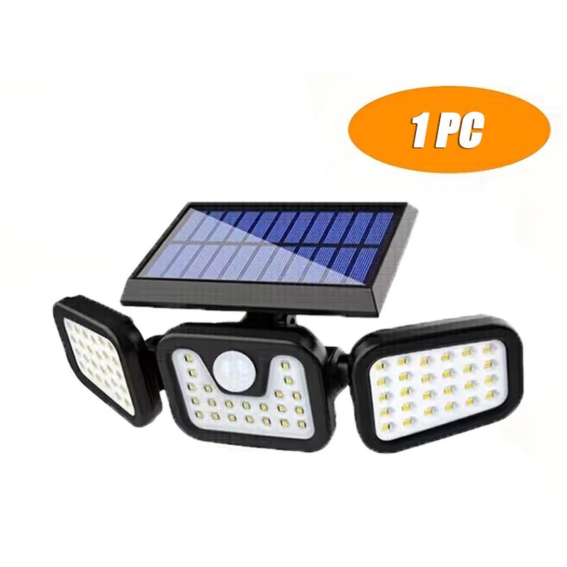 

1/3 PCS Solar Outdoor 3-Head Floodlight 74 LED 270° Wide-Angle Garden Smart Wall Lights for Courtyards Street Garage Patio Porch 0-5W-2400mAh&Li-ion 18650 battery&White Light