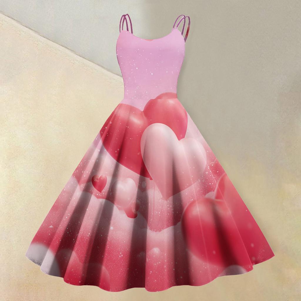 Women's Valentine's Day Love Heart Print Sexy Off Shoulder Vintage Dress