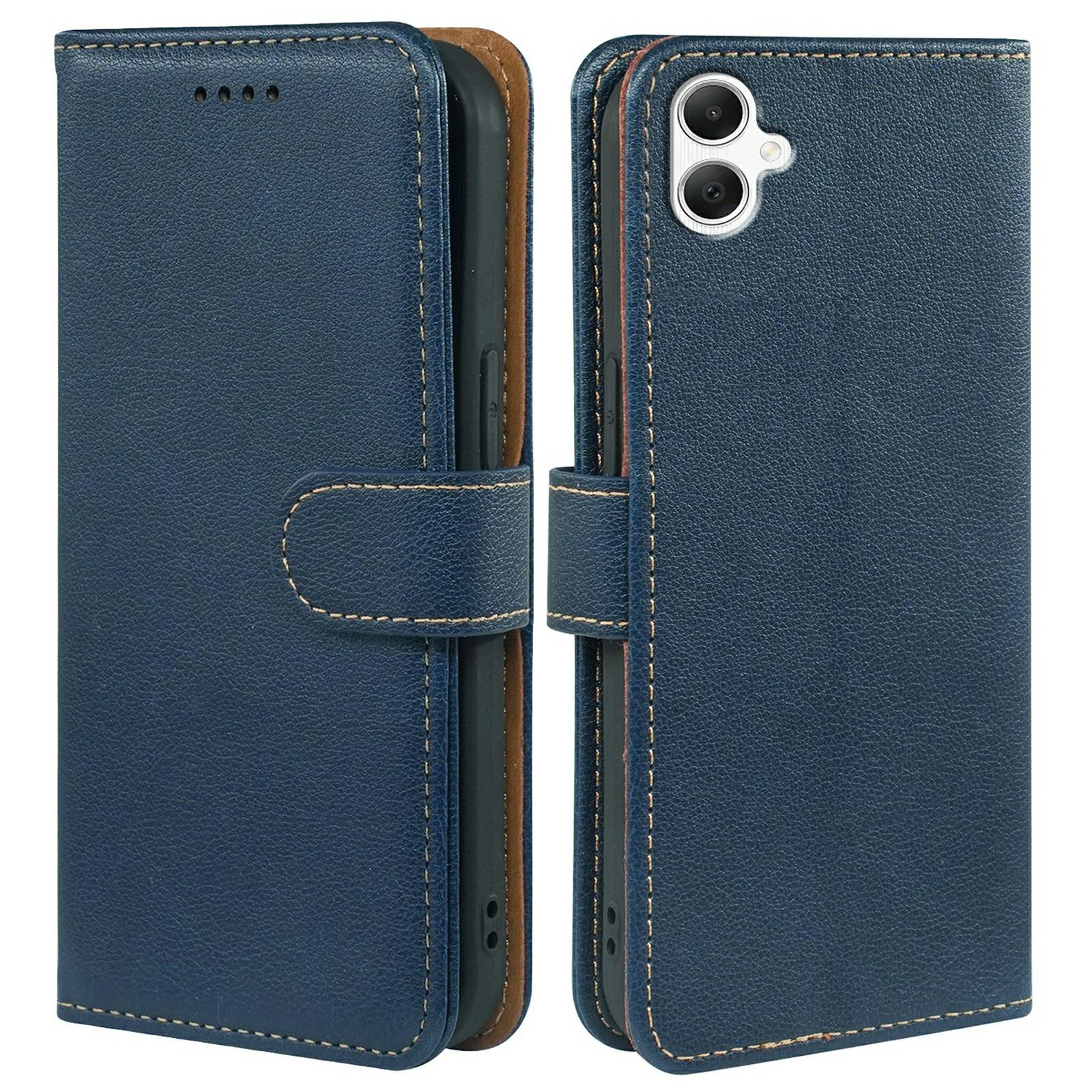 

Чехол для Samsung Galaxy A07, кошелек с RFID-защитой, кожаный чехол для телефона с текстурой личи, магнитная застежка Blue