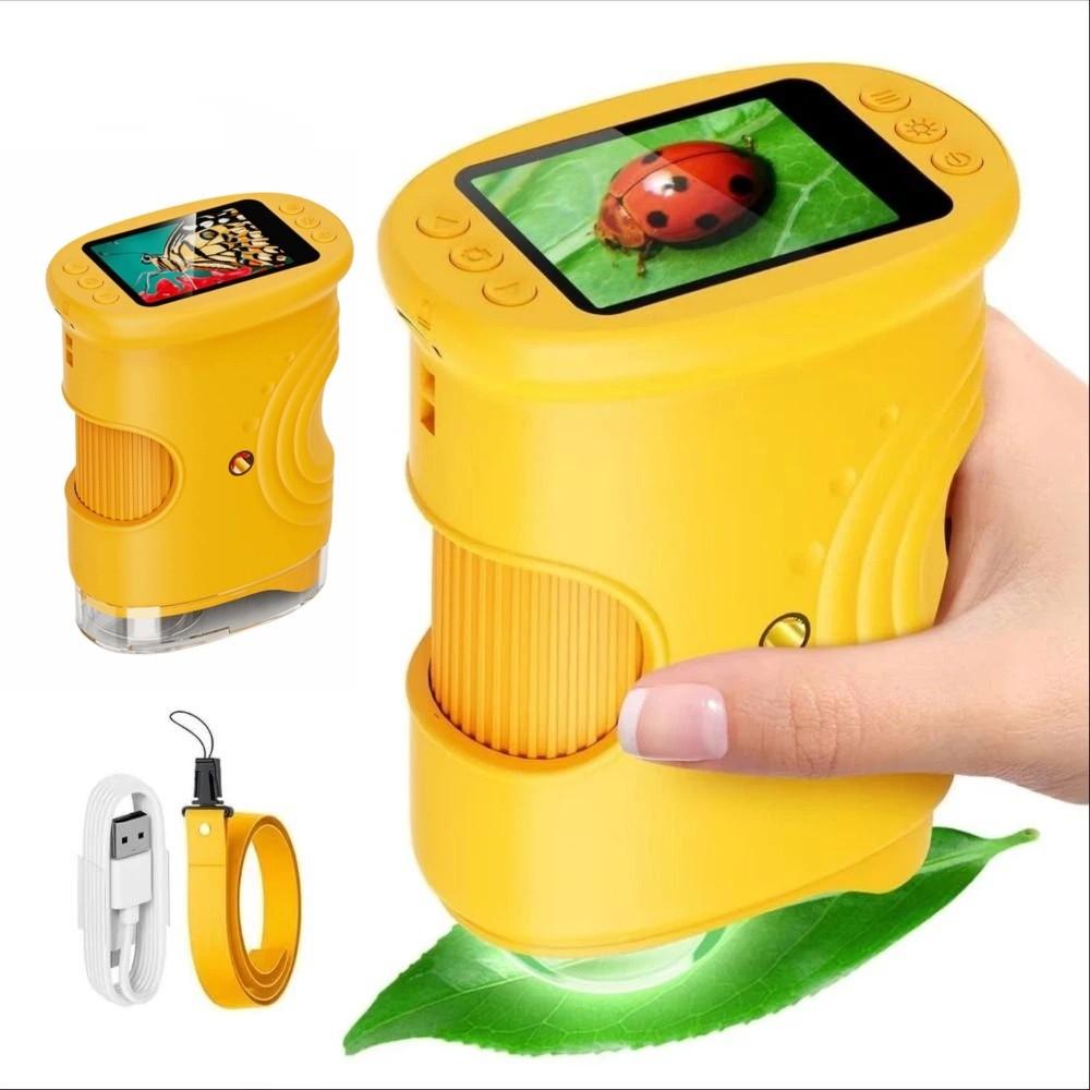 Portable Pocket Microscope 2 Inch IPS Screen Mini Microscope Handheld Magnifying Glass for Kids