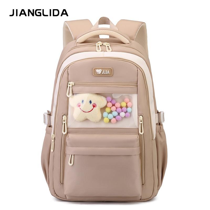 

JLDA Nylon Middle School Student School Bag High-value Junior High School Student Backpack Ultra-light Travel Large Capacity Teenager Girl Book Bags кавовий