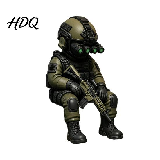 Tactical Soldier Decor Mini Figurine, Realistic Sitting Sniper Resin Statue Combat Vest A