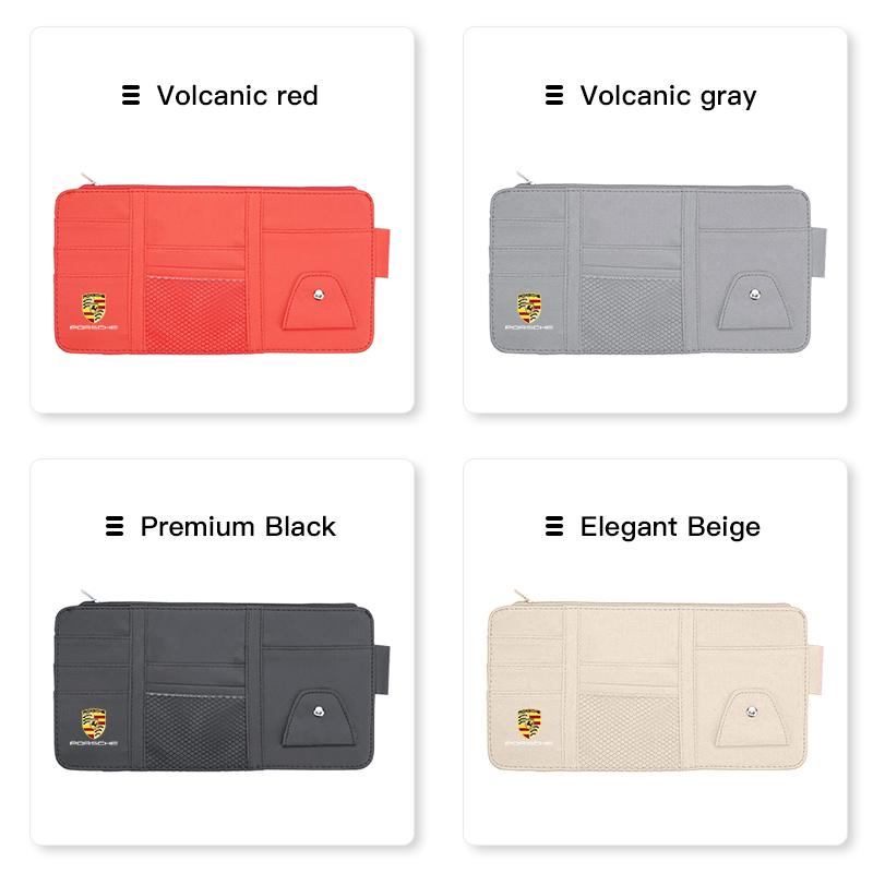 Car Sun Visor Storage Card Bag Glasses Clip Phone Holder For Porsche Panamera Taycan 911 718 Macan Cayenne Boxster Cayman 918