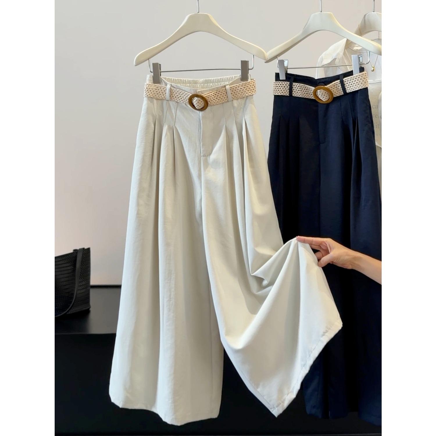 Women s High Waist Wide Leg Cropped Pants Casual Flowy Loose Straight Pants M