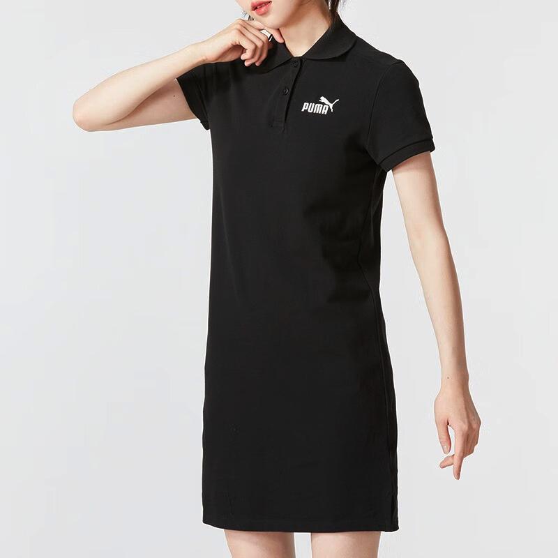 PUMA American Retro Logo Print Casual Sports Polo Dress Women Dress Black 676691-01