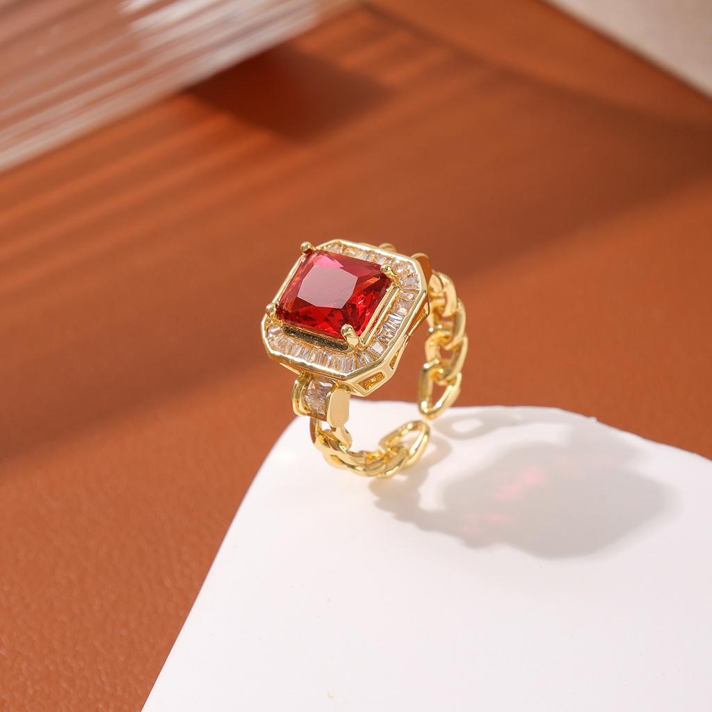 European American High-end Gem Ring Women Niche Light Luxury Zircon Open Adjustable Finger Jewelry Gift
