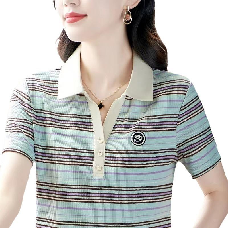 Mamas Kurzarm-T-Shirt Im Sommer Neues Lässiges Oberteil Mode für Frauen mittleren Alters Altersreduzierend Schlankmachendes Basic-Shirt für Frauen