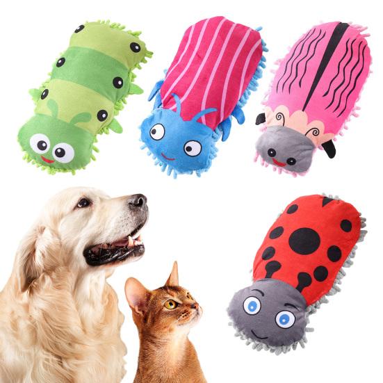 Mop Insect Squeaky Plush Dog Toy Ladybug Caterpillar Shape Stuffed Crinkle Puppy Chew Toy for Small Dogs