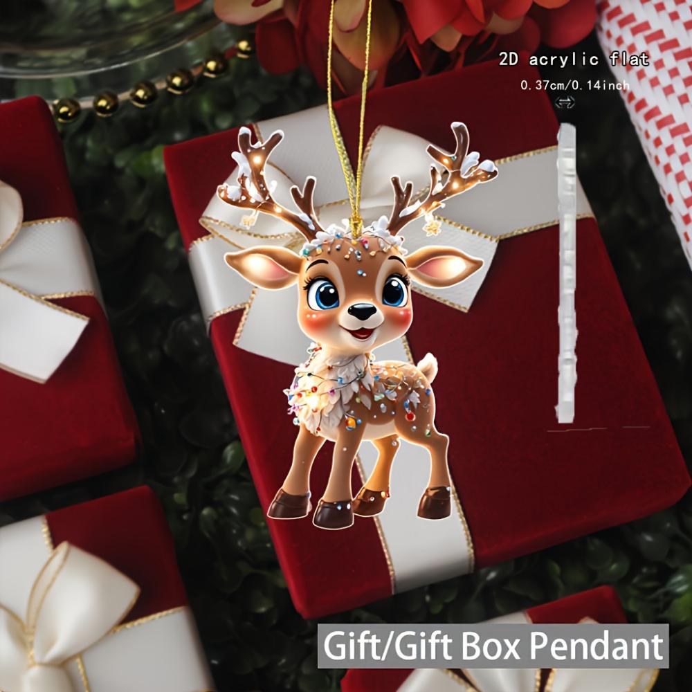 2PCS car pendant charming acrylic  2D flat reindeer baby, decorated with cars and trees, ideal holiday gift, suitable for Halloween, Christmas