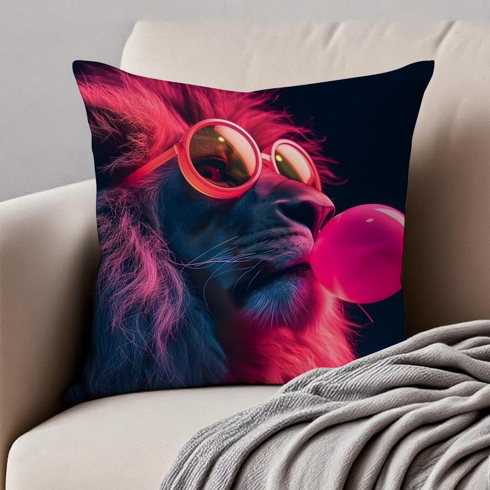 Vibrant Animal Bubble Fashion Tiger Cushion Cover Pillowcase Antidustmite Invisible Zipper Short Plush Sofa Cushion