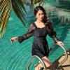 Womens Modest Long Sleeve One-Piece Swimsuit High Waist Tummy Control Plus Size Swimwear Pool Beach Spa