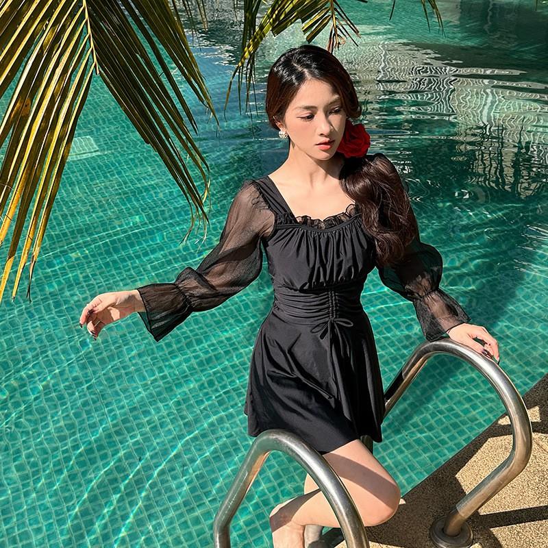 Womens Modest Long Sleeve One-Piece Swimsuit High Waist Tummy Control Plus Size Swimwear Pool Beach Spa