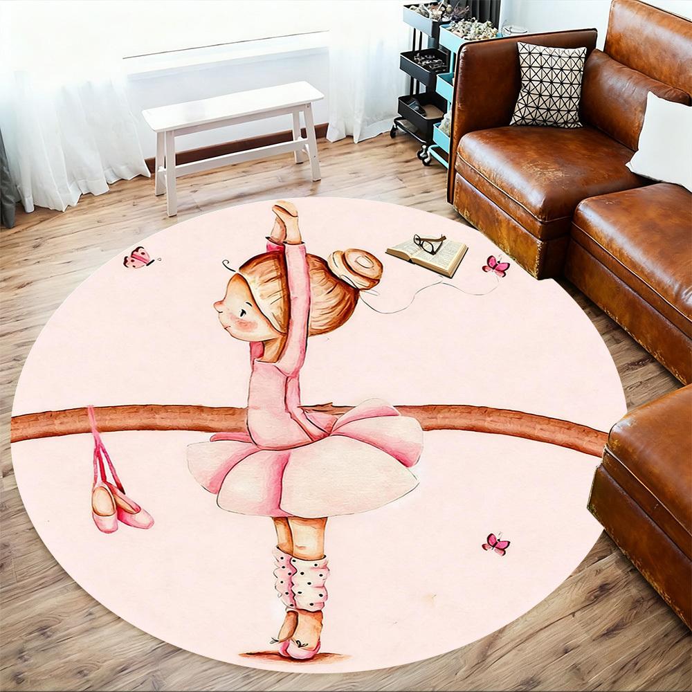 1pc Ballerina Butterfly Round Chair Mat Office Area Rug - Non-Slip, Floor Mat for Office, Bedroom, and Indoor Decor P127238