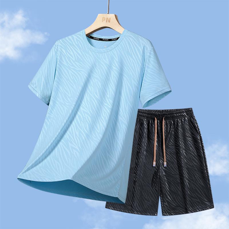 Men's Summer Quick-Dry Ice Silk Sports Set: Loose Round-Neck T-Shirt & Shorts