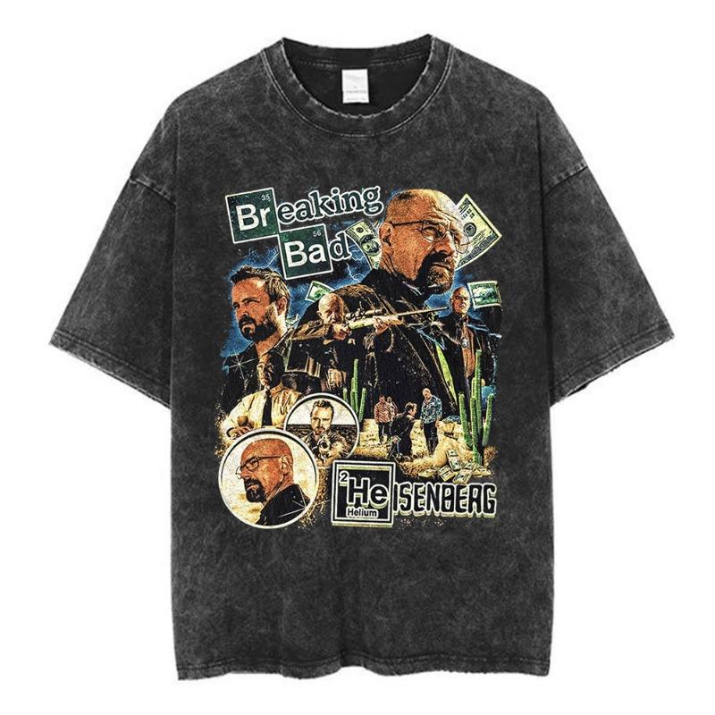 Heisenberg Breaking Bad Vintage Washed T Shirt Better Call Saul Graphic Print T-shirts Women's Pure Cotton Short Sleeves Tee Shirt