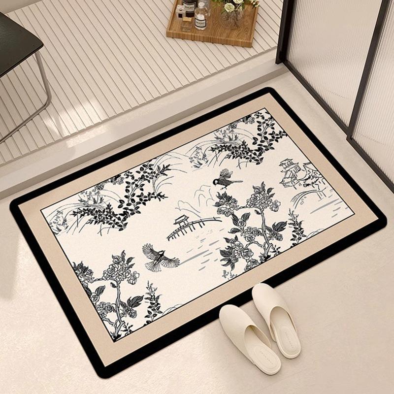 Chinese Style Flowers Plants Carpet Living Room Sofa Bedroom Study Bathroom Kitchen Entrance Door Mat Non-slip Home Decor Rug